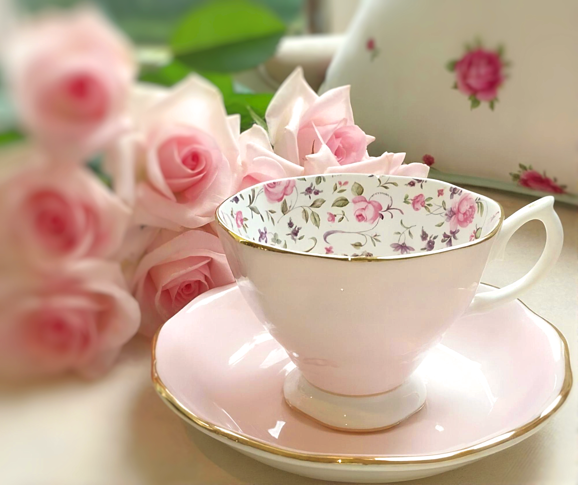 Taza de té c/plato, ROYAL ALBERT x Miranda Kerr, Rose Confetti