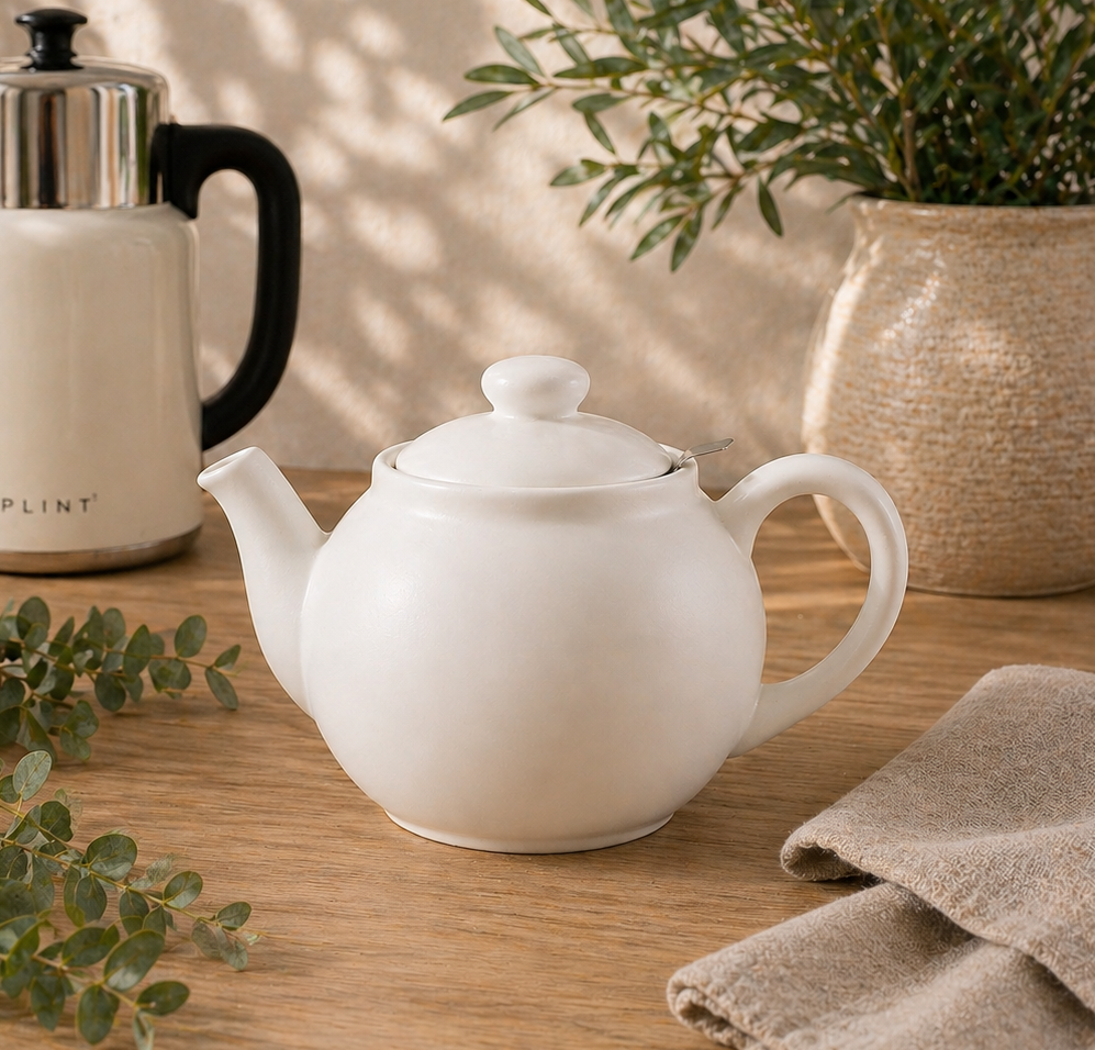 Handcrafted Teapot, Cream 0.9L - View 2 - Nahia Home